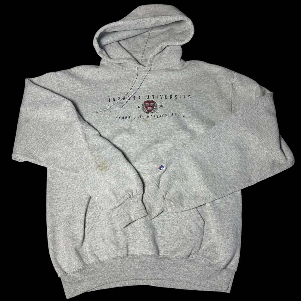 Champion Harvard University Cambridge Massachusetts Hoodie Grey Size M